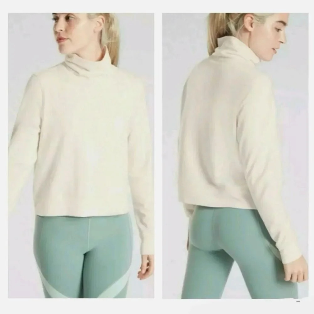 ATHLETA | Slightly Cropped Mock Funnel Neck Tencel Sweatshirt Cream | Size Large
